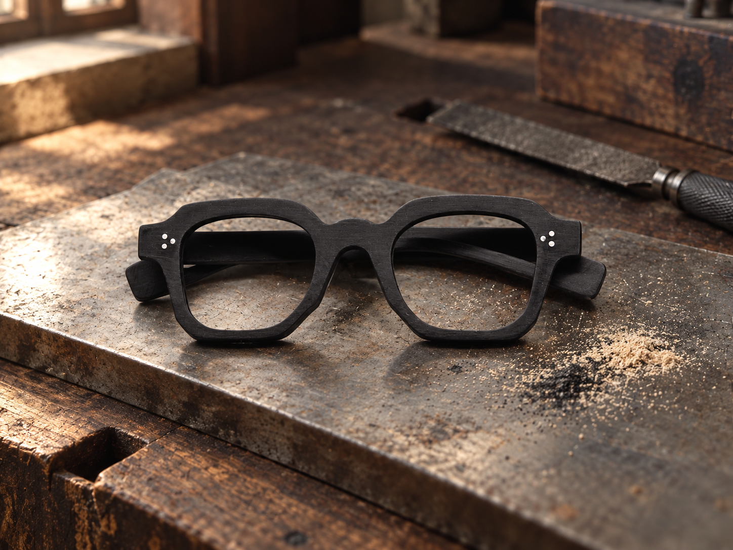Black MZ03 model with a geometric shape on a metal plate at the workbench.